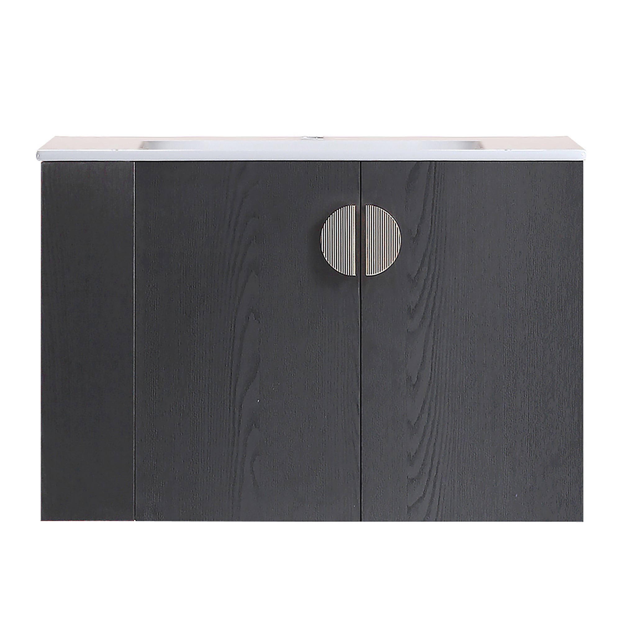 30"Wall Mounted Bathroom Vanity Set with Side left Open Storage Shelf with Ceramic Sink