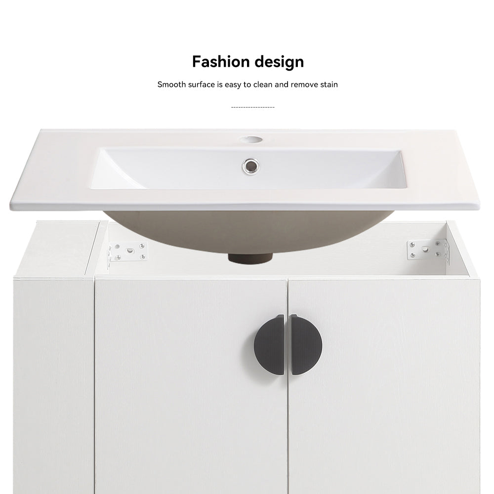 30"Wall Mounted Bathroom Vanity Set with Side left Open Storage Shelf with Ceramic Sink