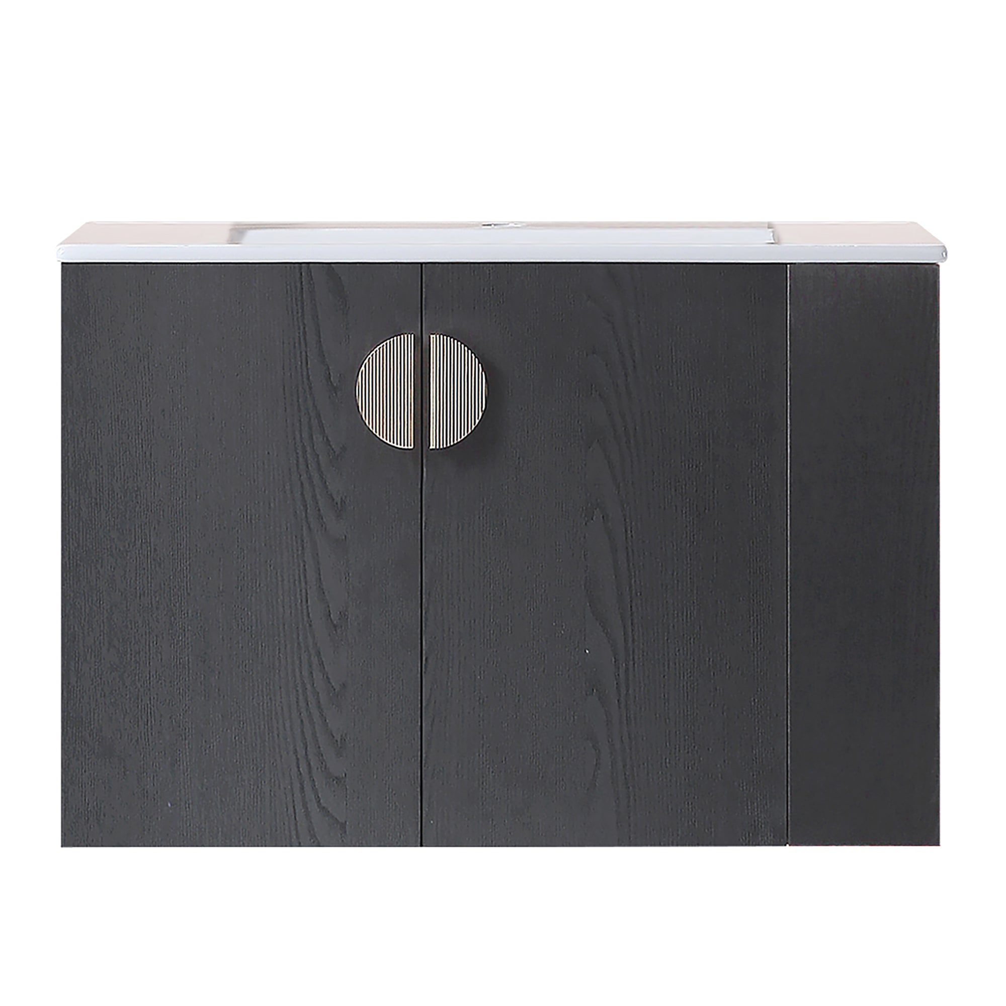 30" Wall Mounted Bathroom Vanity with Side Right Open Storage Shelf with Ceramic Sink