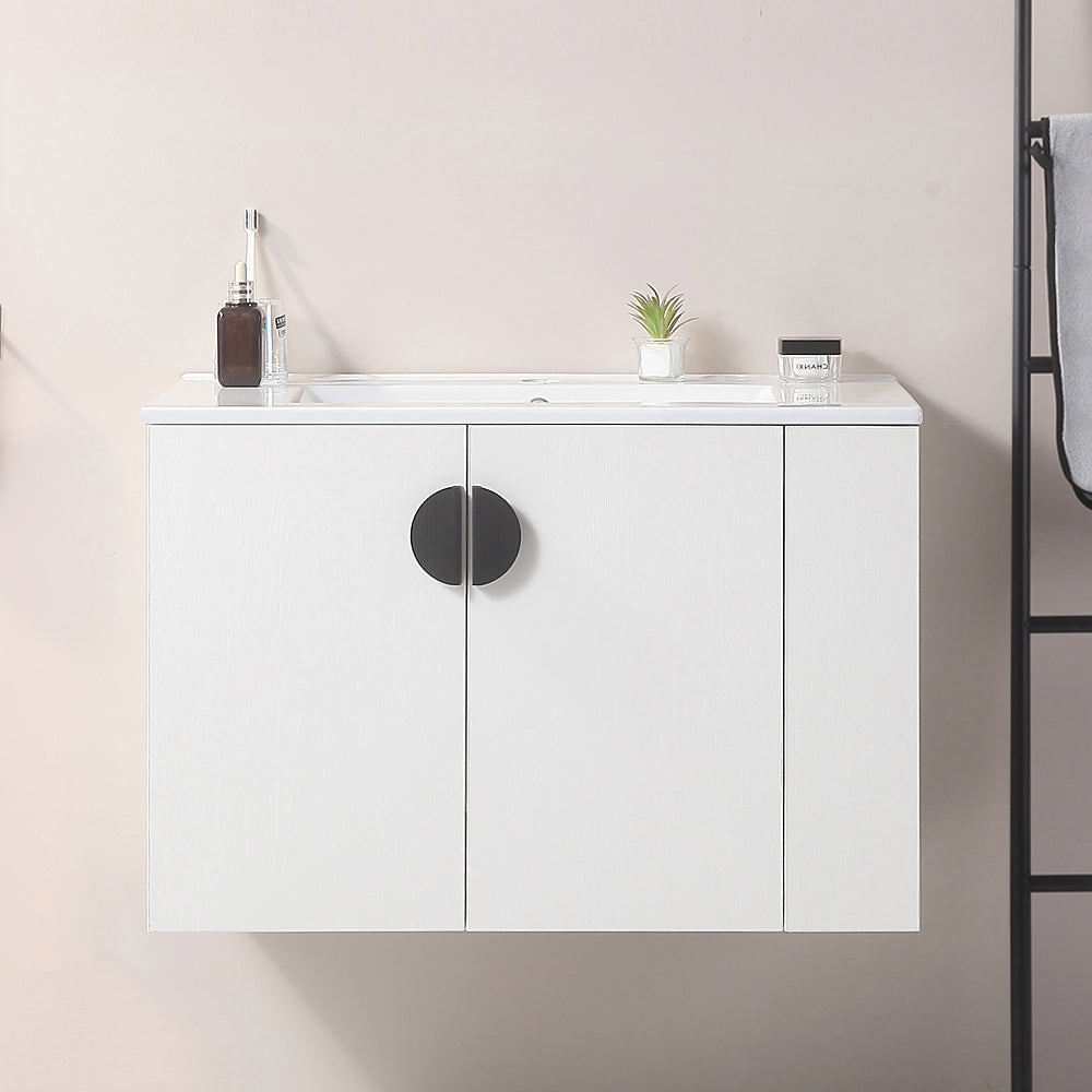 30" wall mounted Bathroom Vanity with Side Right Open Storage Shelf with Ceramic Sink