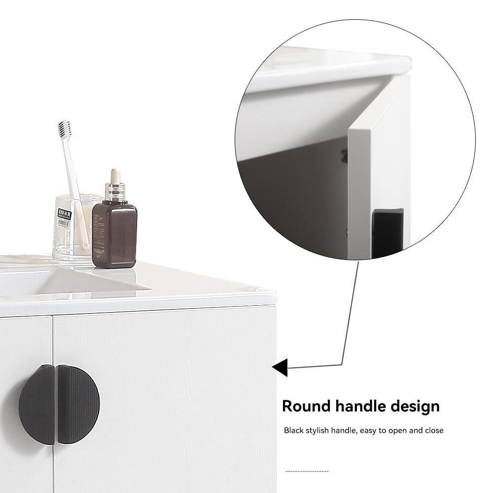30" wall mounted Bathroom Vanity with Side Right Open Storage Shelf with Ceramic Sink