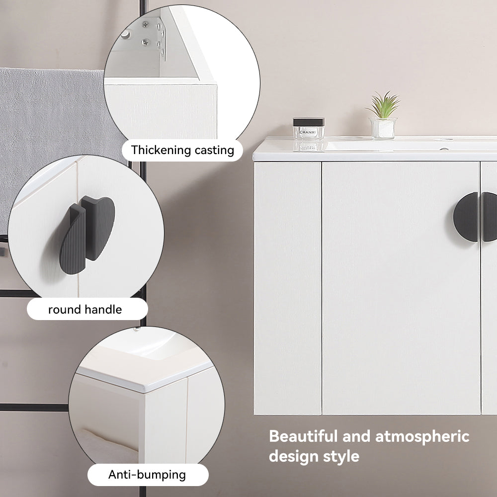 30" wall mounted Bathroom Vanity with Side Right Open Storage Shelf with Ceramic Sink