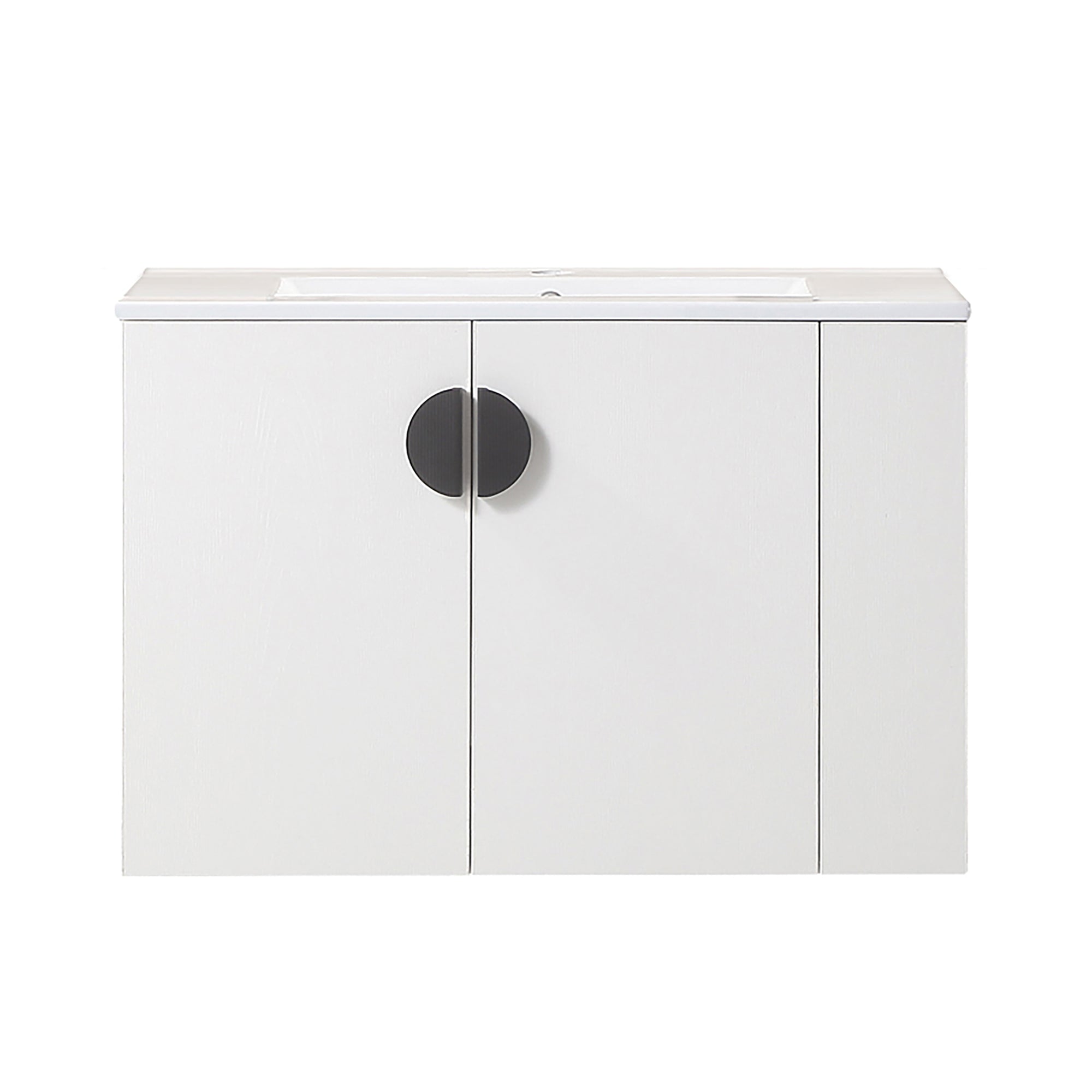30" wall mounted Bathroom Vanity with Side Right Open Storage Shelf with Ceramic Sink