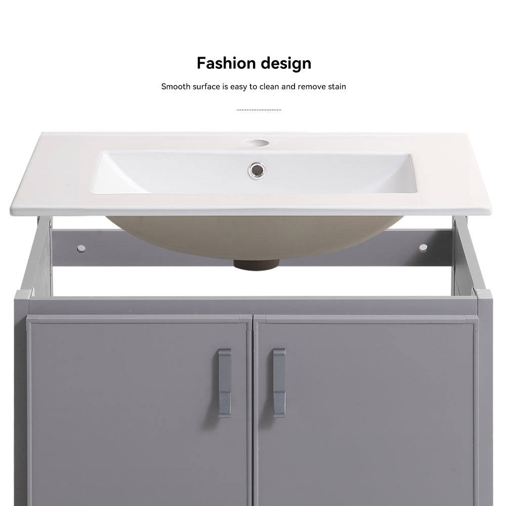 24 Inch Metal Wall Mounted Bathroom Vanity with Soft Close Doors with Ceramic Sink