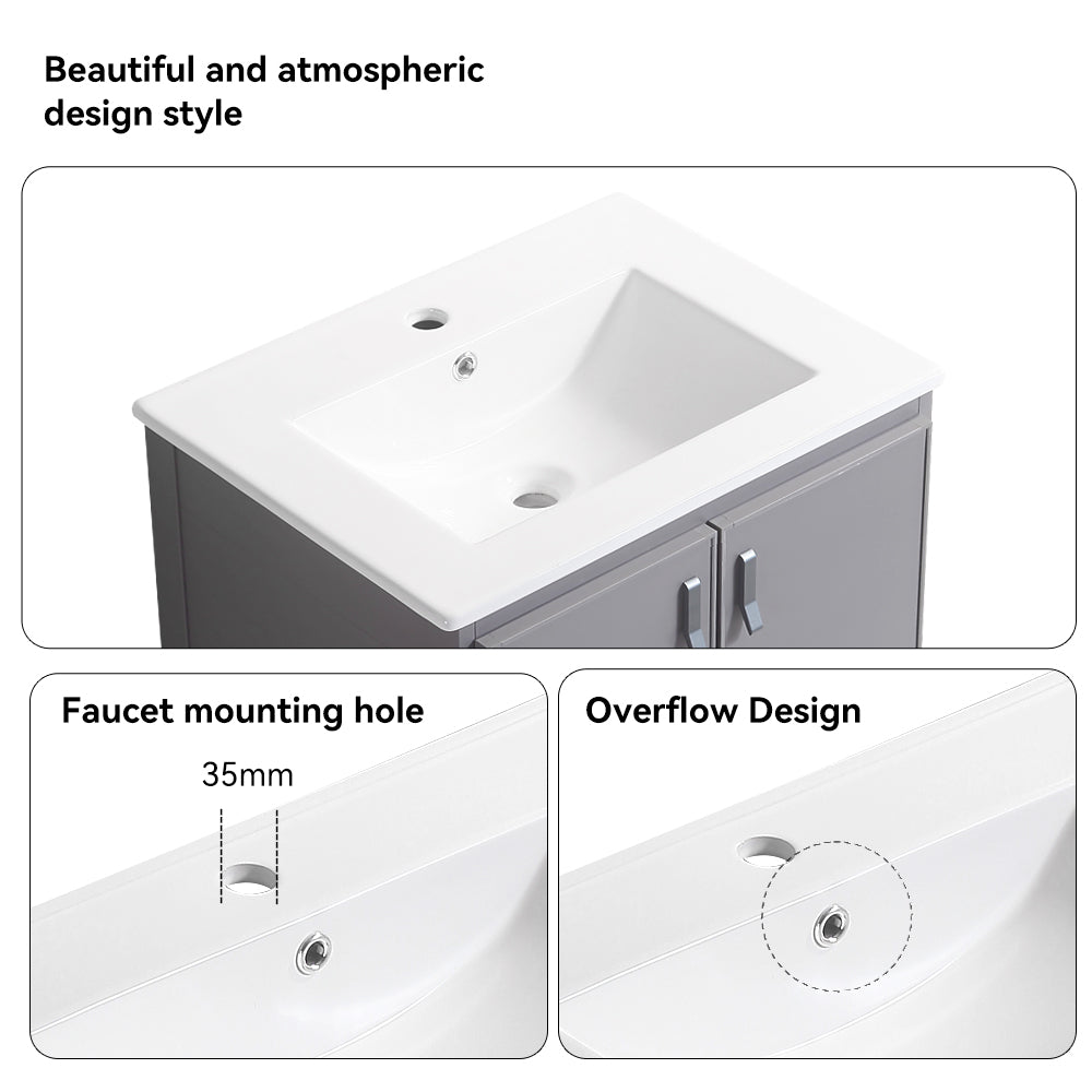 24 Inch Metal Wall Mounted Bathroom Vanity with Soft Close Doors with Ceramic Sink