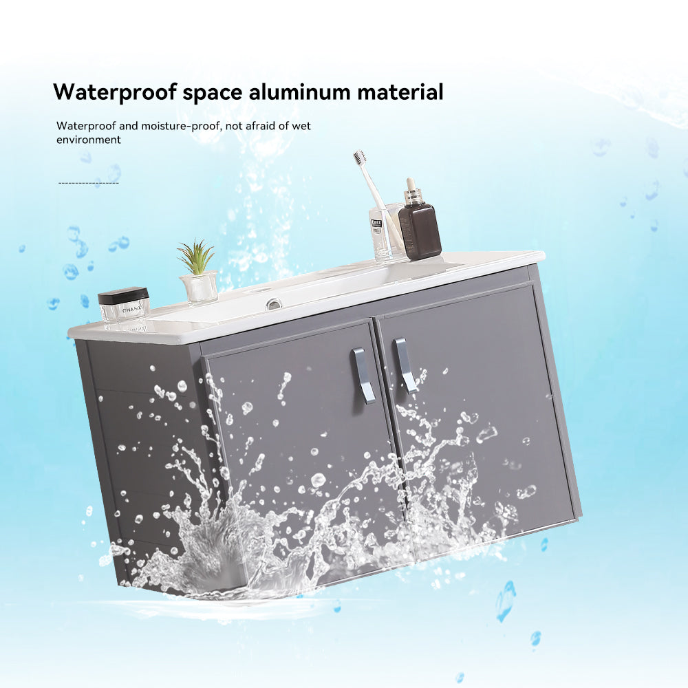 24 Inch Metal Wall Mounted Bathroom Vanity with Soft Close Doors with Ceramic Sink