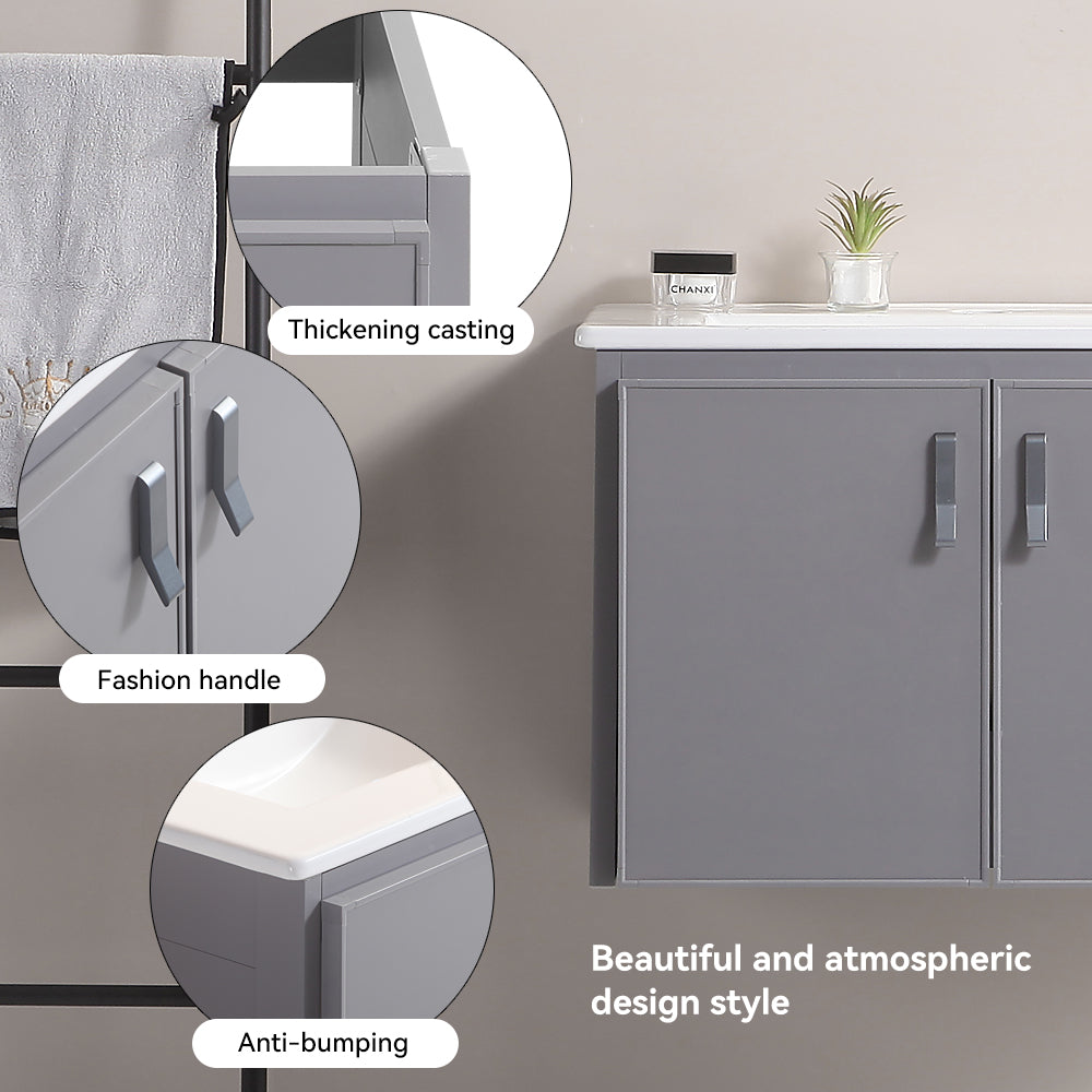 24 Inch Metal Wall Mounted Bathroom Vanity with Soft Close Doors with Ceramic Sink