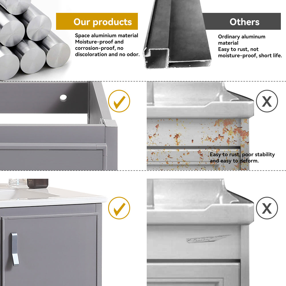 24 Inch Metal Wall Mounted Bathroom Vanity with Soft Close Doors with Ceramic Sink
