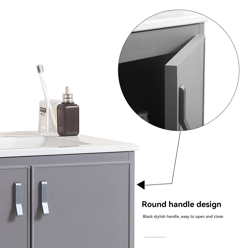 24 Inch Metal Wall Mounted Bathroom Vanity with Soft Close Doors with Ceramic Sink