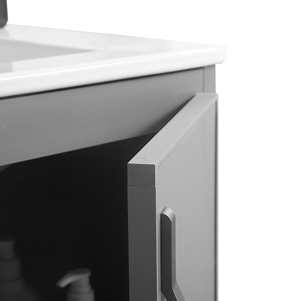 24 Inch Metal Wall Mounted Bathroom Vanity with Soft Close Doors with Ceramic Sink