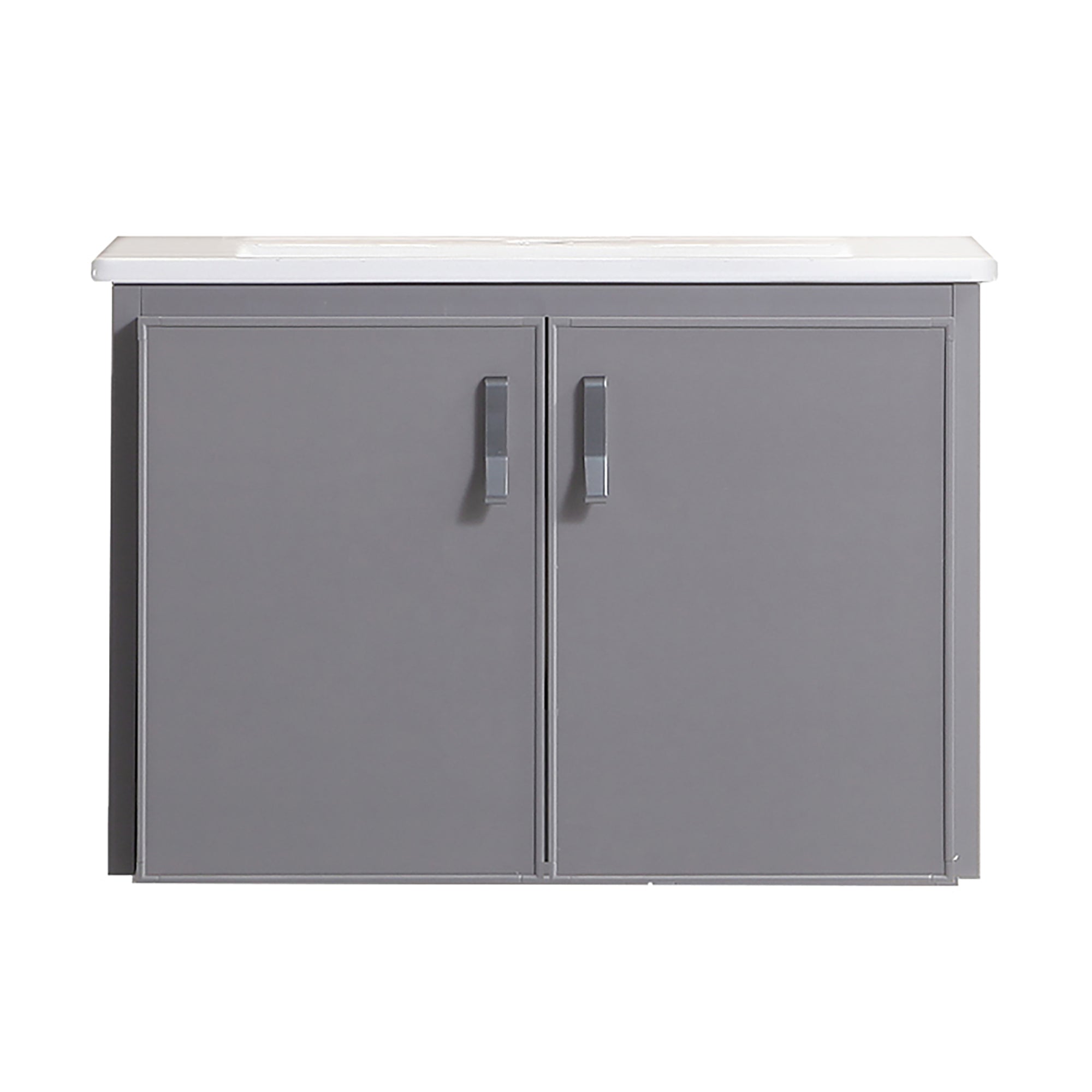 24 Inch Metal Wall Mounted Bathroom Vanity with Soft Close Doors with Ceramic Sink