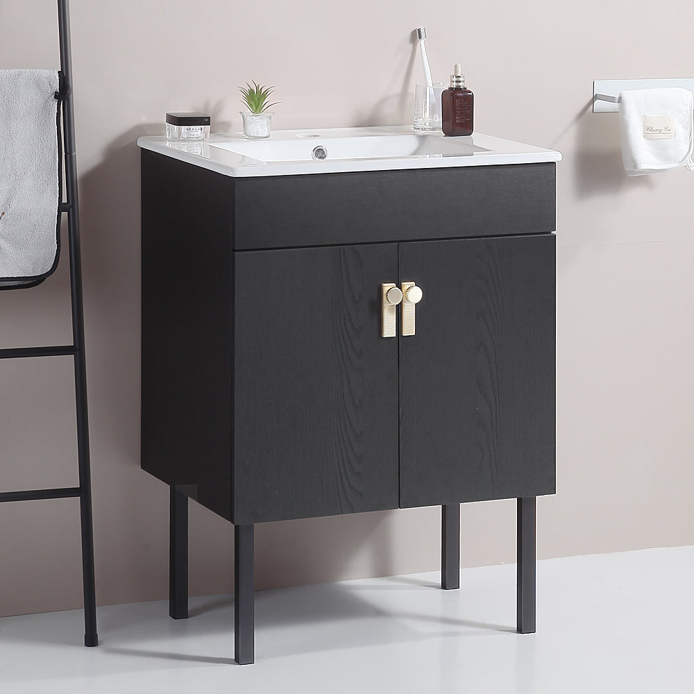 24" Bathroom Vanity with Two Soft Close Cabinet Doors with White Ceramic Basin