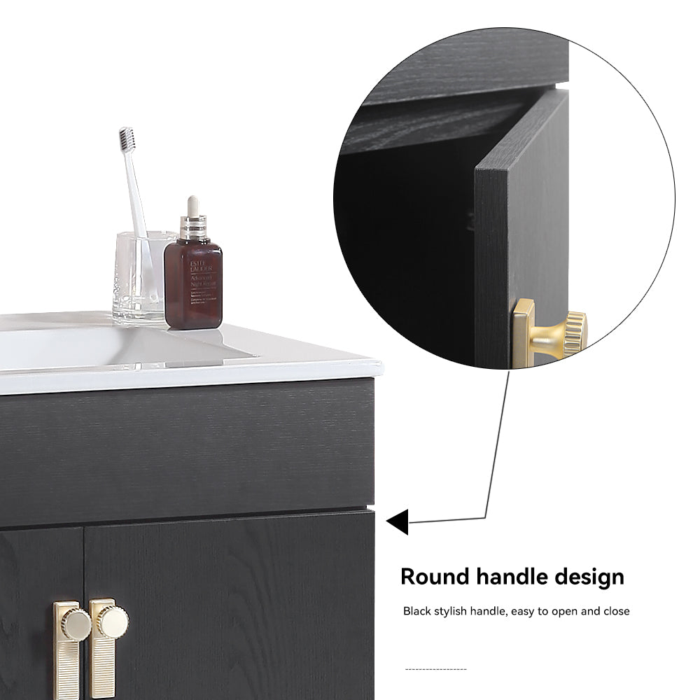 24" Bathroom Vanity with Two Soft Close Cabinet Doors with White Ceramic Basin