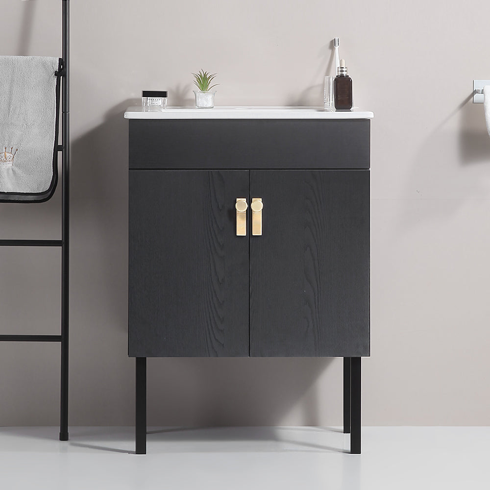 24" Bathroom Vanity with Two Soft Close Cabinet Doors with White Ceramic Basin