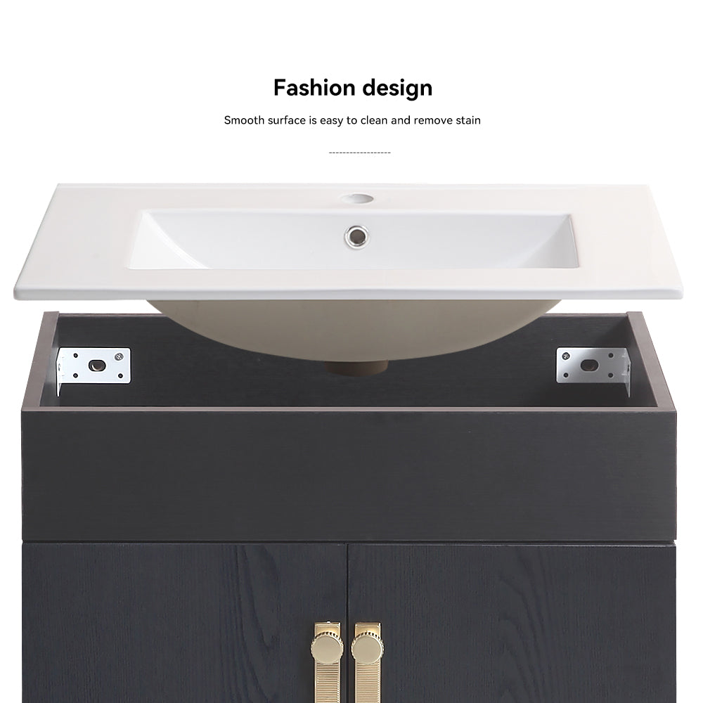 24" Bathroom Vanity with Two Soft Close Cabinet Doors with White Ceramic Basin