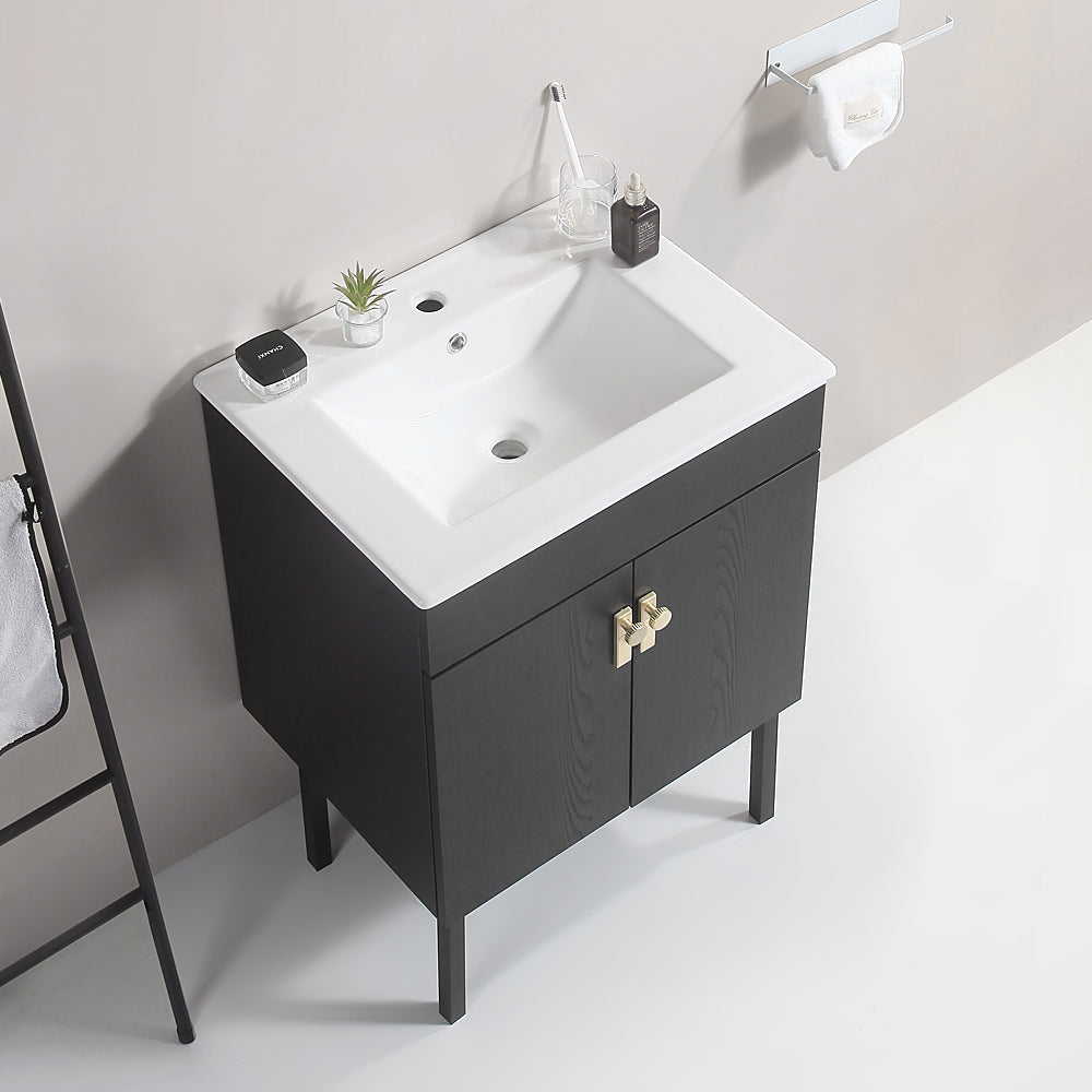 24" Bathroom Vanity with Two Soft Close Cabinet Doors with White Ceramic Basin