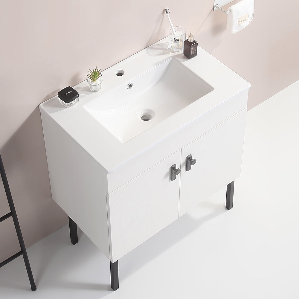 24" Bathroom Vanity with Two Soft Close Cabinet Doors with White Ceramic Basin