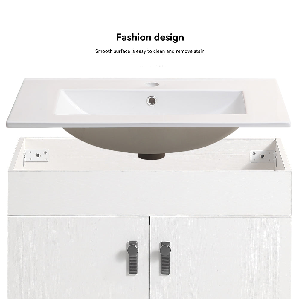 24" Bathroom Vanity with Two Soft Close Cabinet Doors with White Ceramic Basin