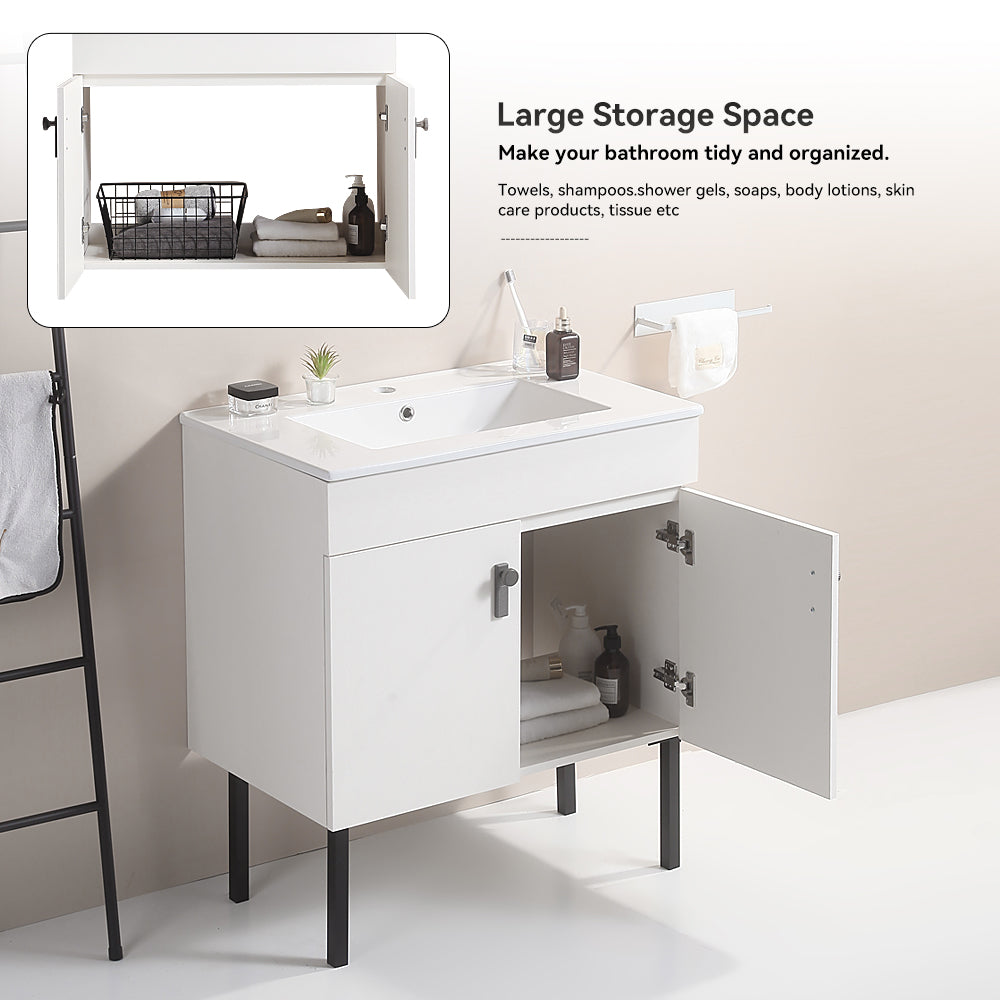 24" Bathroom Vanity with Two Soft Close Cabinet Doors with White Ceramic Basin