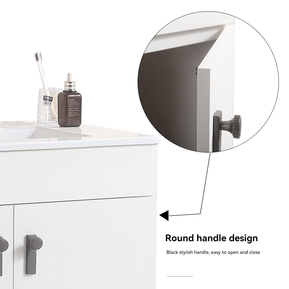 24" Bathroom Vanity with Two Soft Close Cabinet Doors with White Ceramic Basin