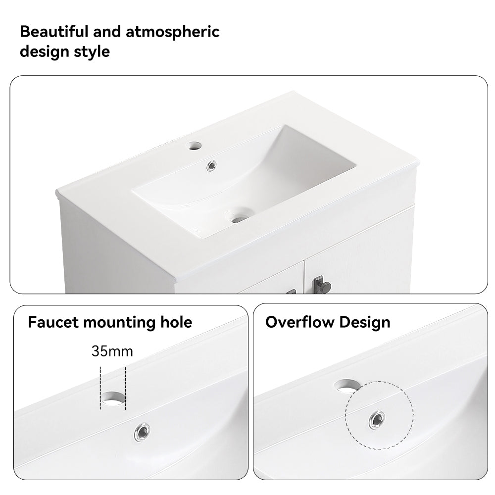 24" Bathroom Vanity with Two Soft Close Cabinet Doors with White Ceramic Basin