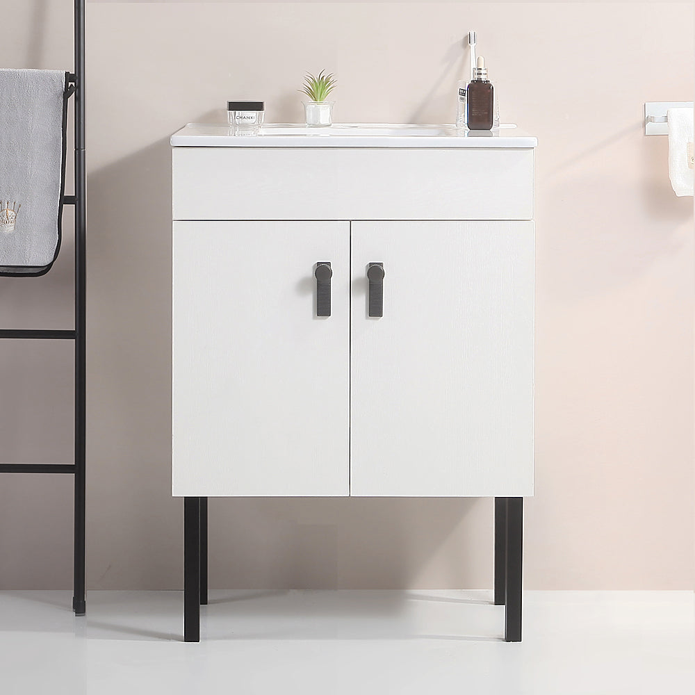 24" Bathroom Vanity with Two Soft Close Cabinet Doors with White Ceramic Basin