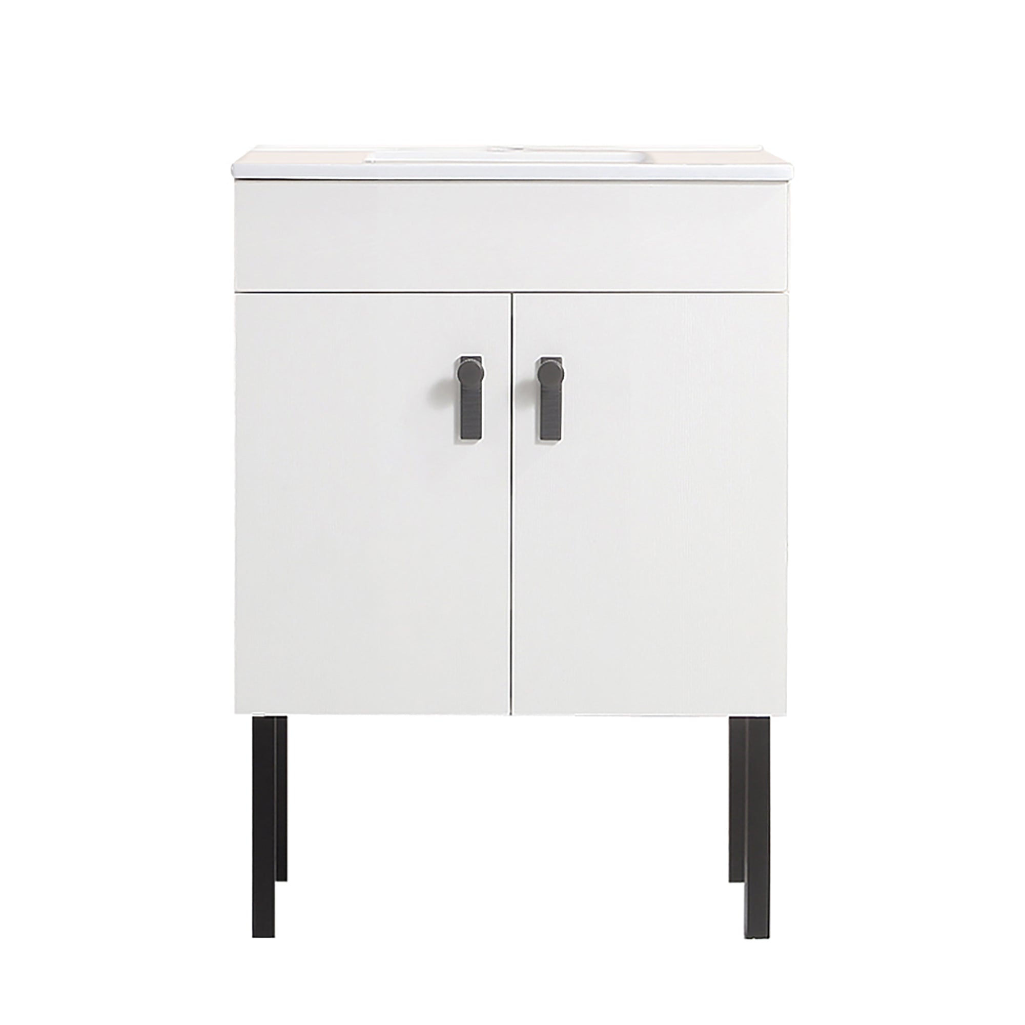 24" Bathroom Vanity with Two Soft Close Cabinet Doors with White Ceramic Basin