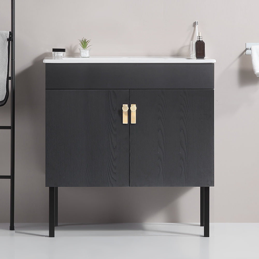 30" Bathroom Vanity with Two Soft Close Cabinet Doors with White Ceramic Basin