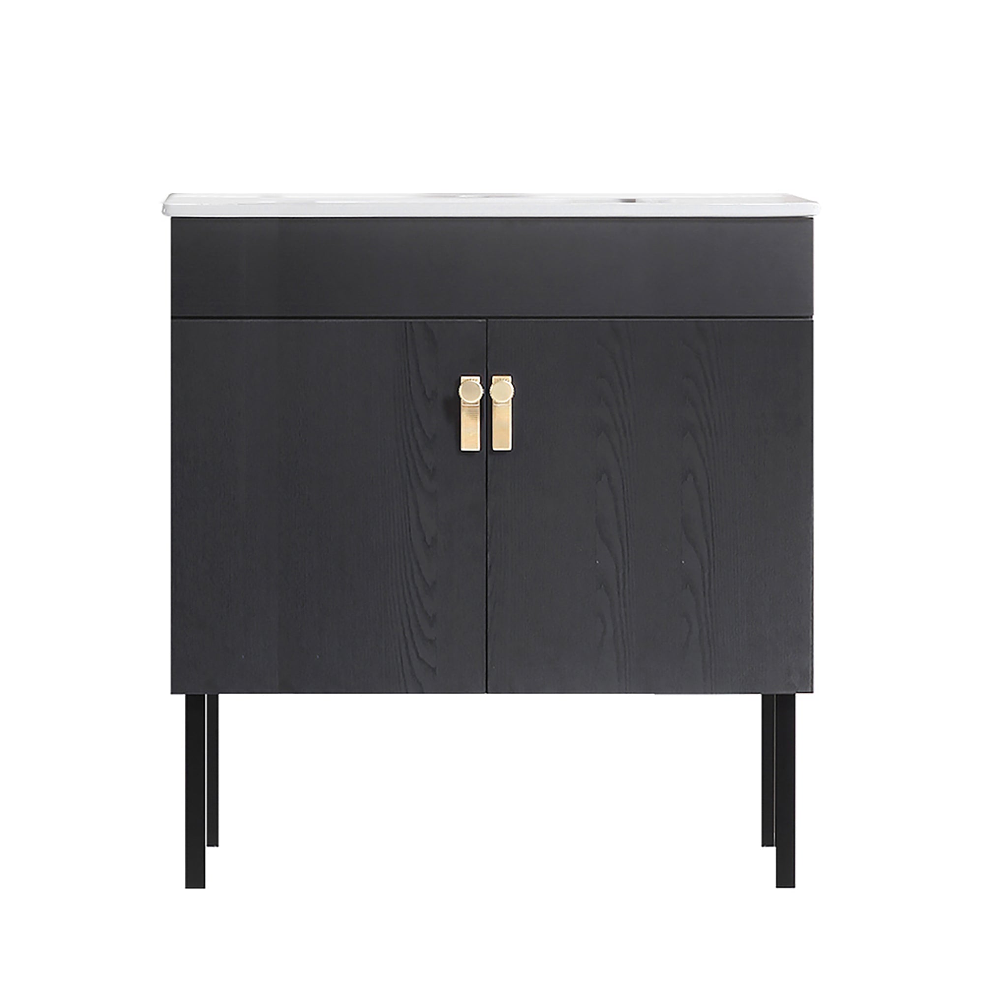 30" Bathroom Vanity with Two Soft Close Cabinet Doors with White Ceramic Basin