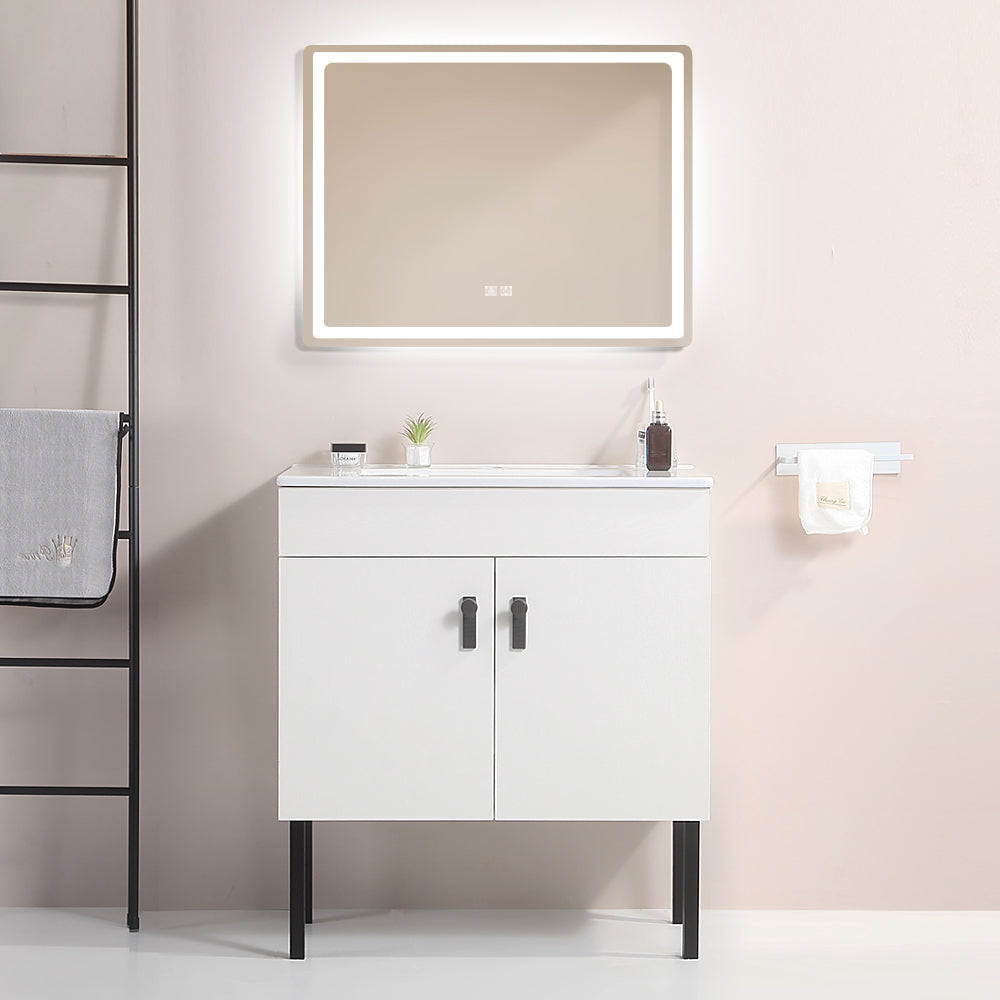 30" Bathroom Vanity with Two Soft Close Cabinet Doors with White Ceramic Basin