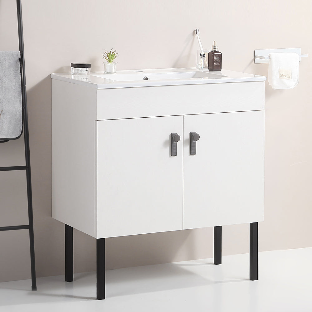 30" Bathroom Vanity with Two Soft Close Cabinet Doors with White Ceramic Basin