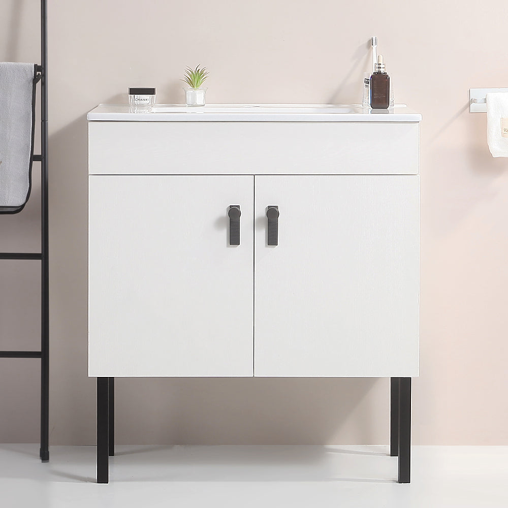 30" Bathroom Vanity with Two Soft Close Cabinet Doors with White Ceramic Basin