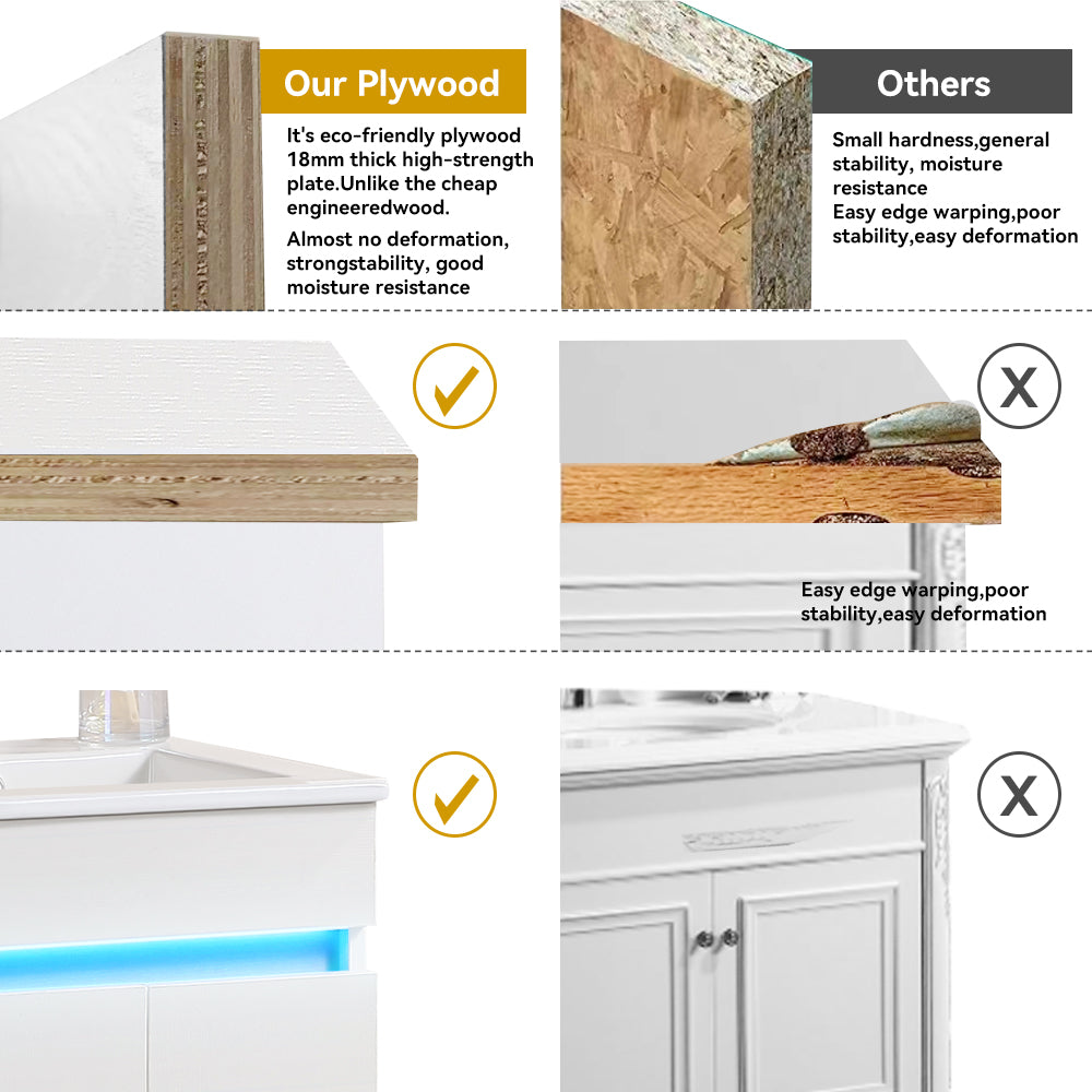 16" Bathroom Vanity with Sink,radar sensing light