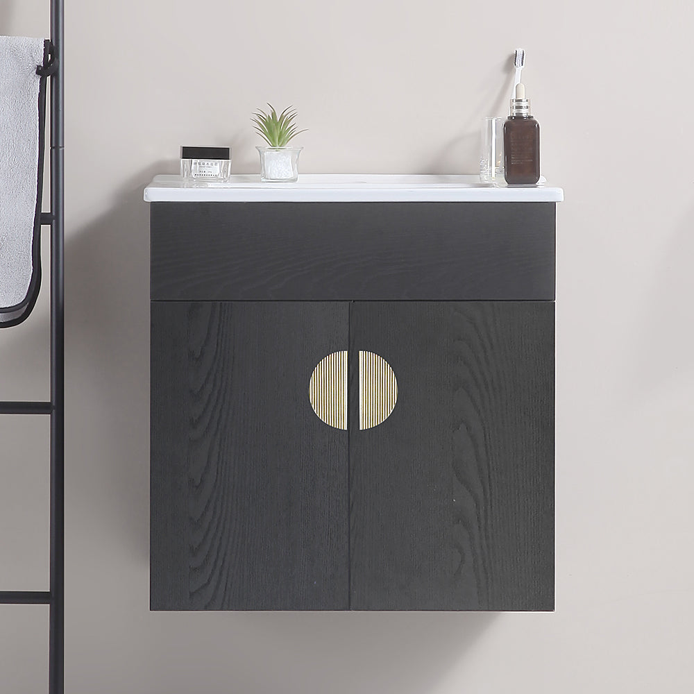 20 Inch Wall Mounted Bathroom Vanity in black with White Ceramic Sink