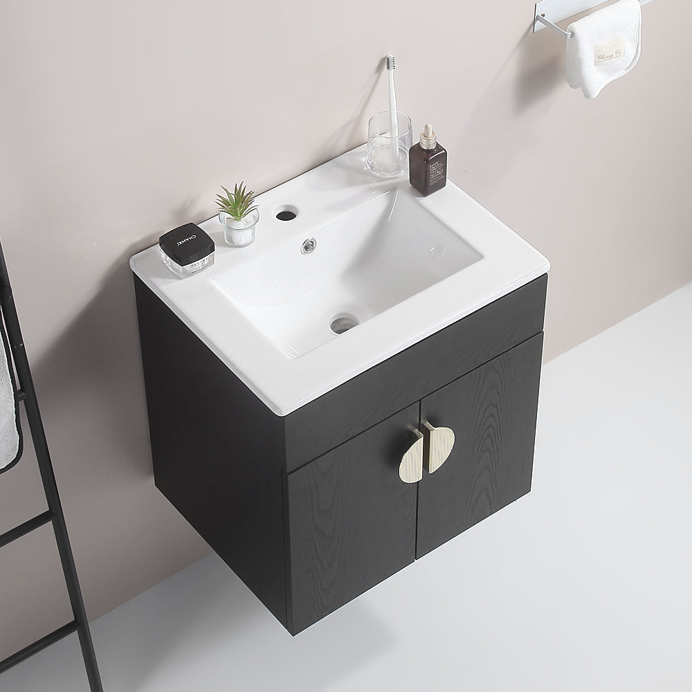 20 Inch Wall Mounted Bathroom Vanity in black with White Ceramic Sink
