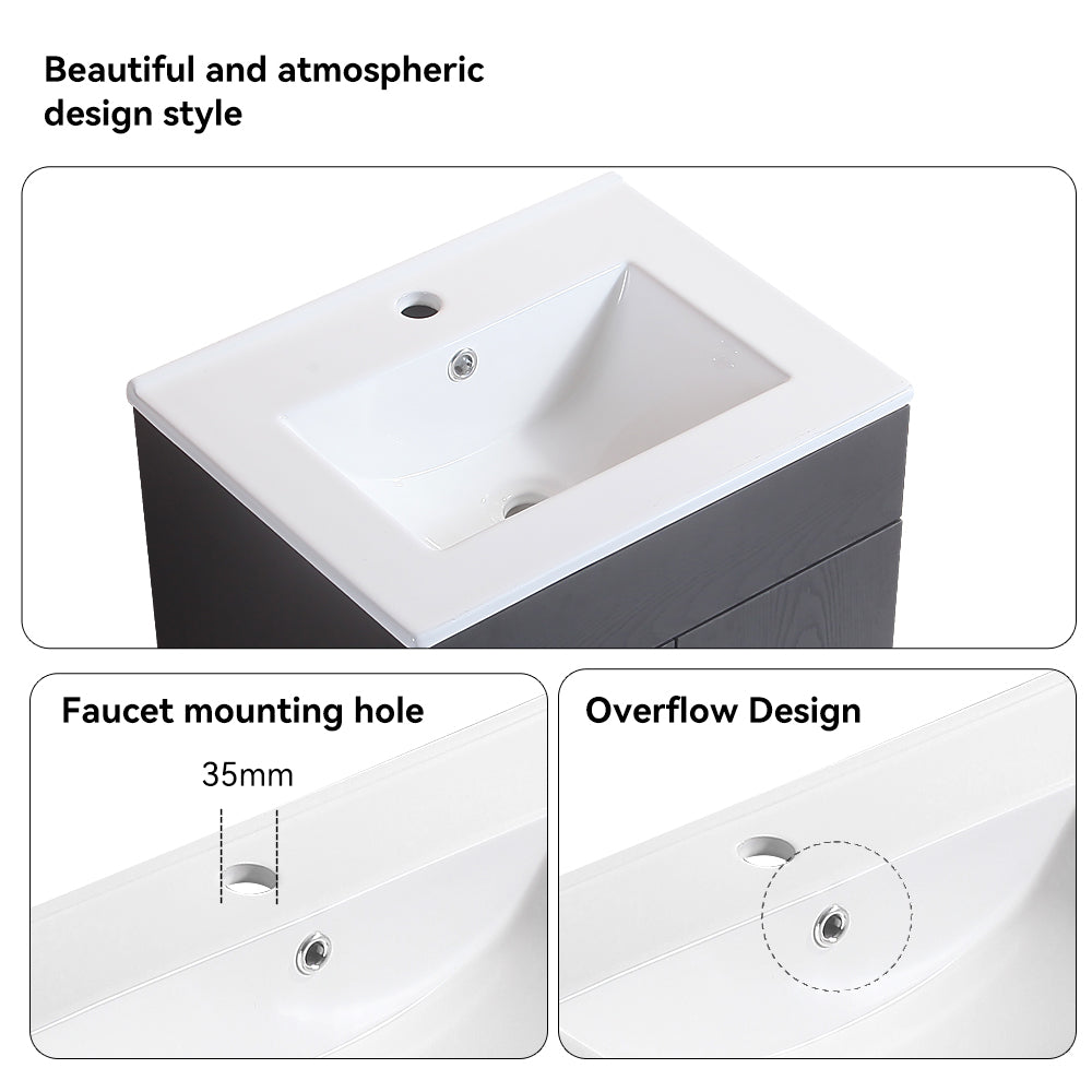 20 Inch Wall Mounted Bathroom Vanity in black with White Ceramic Sink
