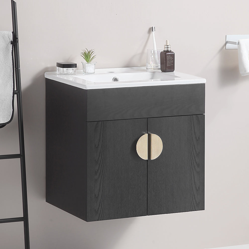 20 Inch Wall Mounted Bathroom Vanity in black with White Ceramic Sink