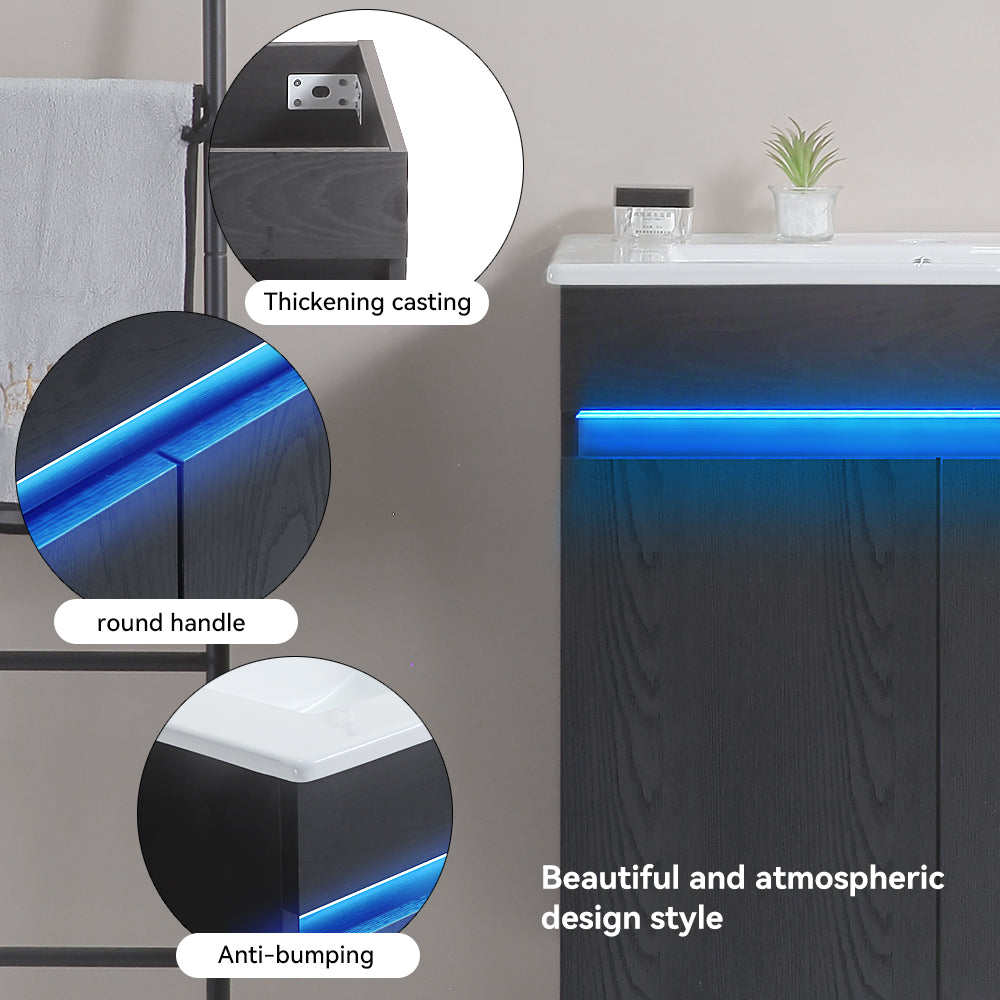 24 Inch Freestanding Bathroom Vanity with Radar Sensing Light with Ceramic Sink