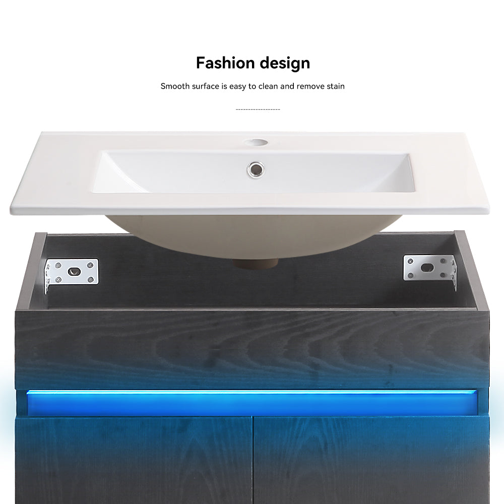 24 Inch Freestanding Bathroom Vanity with Radar Sensing Light with Ceramic Sink