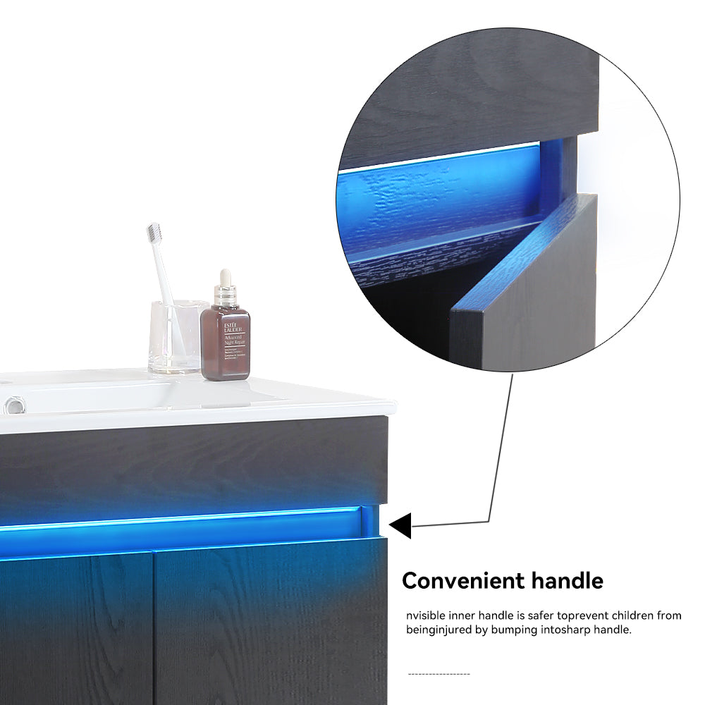 24 Inch Freestanding Bathroom Vanity with Radar Sensing Light with Ceramic Sink