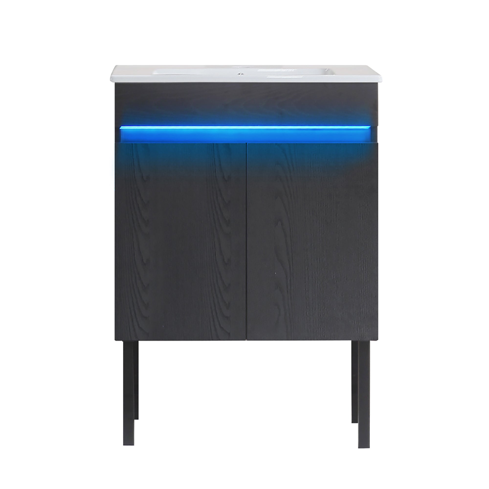 24 Inch Freestanding Bathroom Vanity with Radar Sensing Light with Ceramic Sink