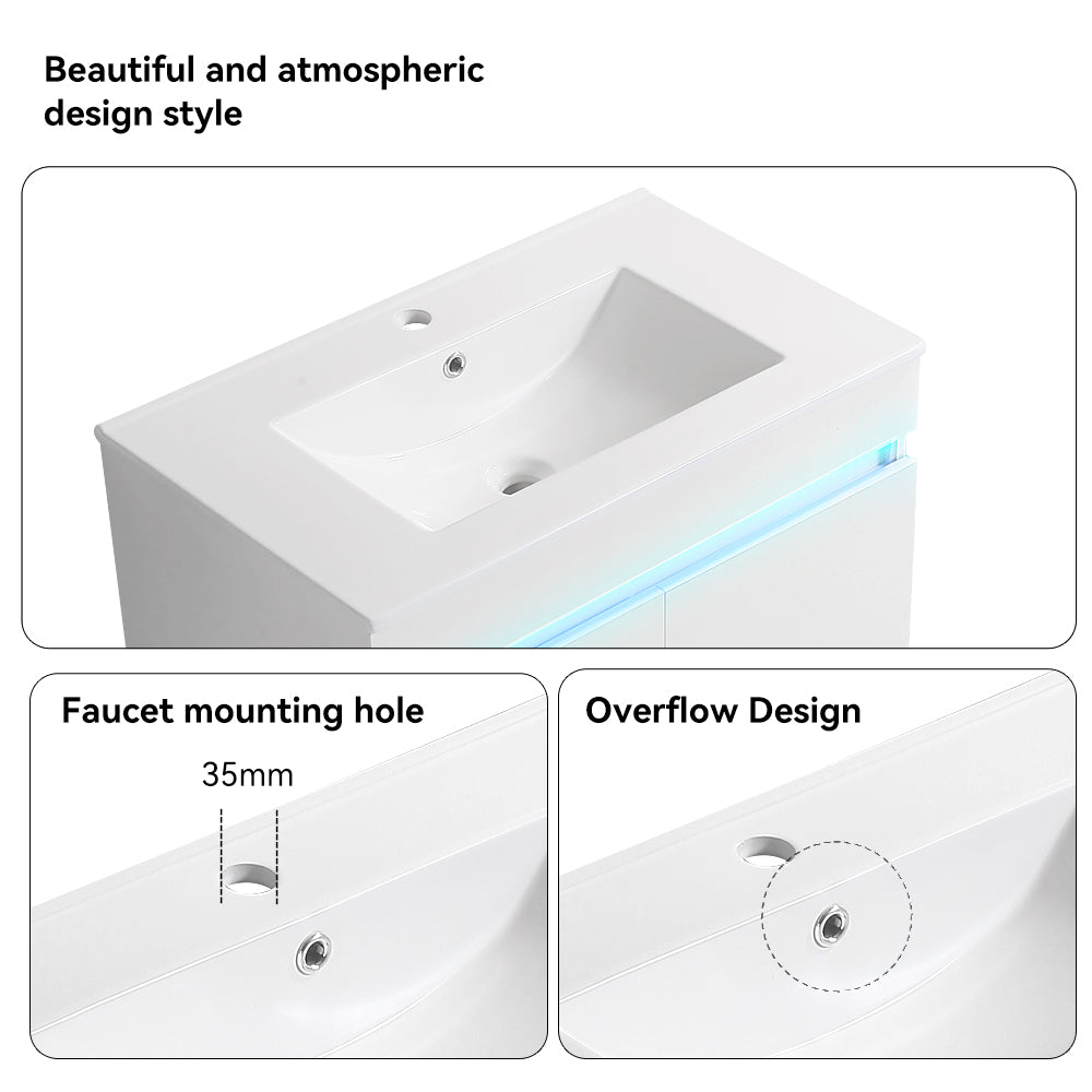 24 Inch Freestanding Bathroom Vanity with Radar Sensing Light with Ceramic Sink