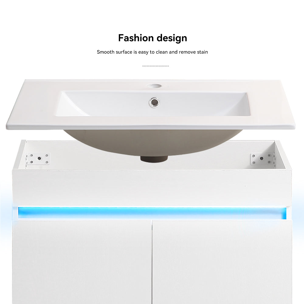 24 Inch Freestanding Bathroom Vanity with Radar Sensing Light with Ceramic Sink