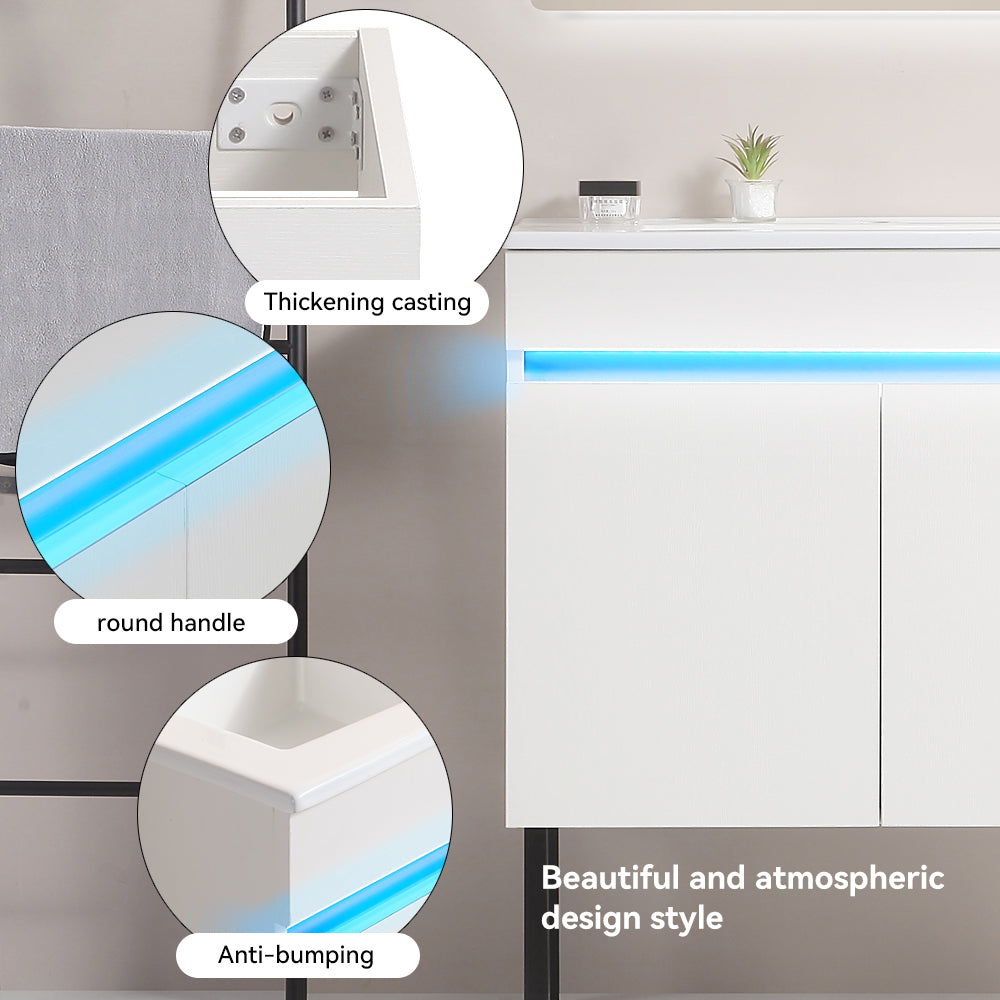 24 Inch Freestanding Bathroom Vanity with Radar Sensing Light with Ceramic Sink