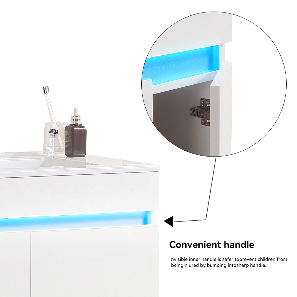 24 Inch Freestanding Bathroom Vanity with Radar Sensing Light with Ceramic Sink