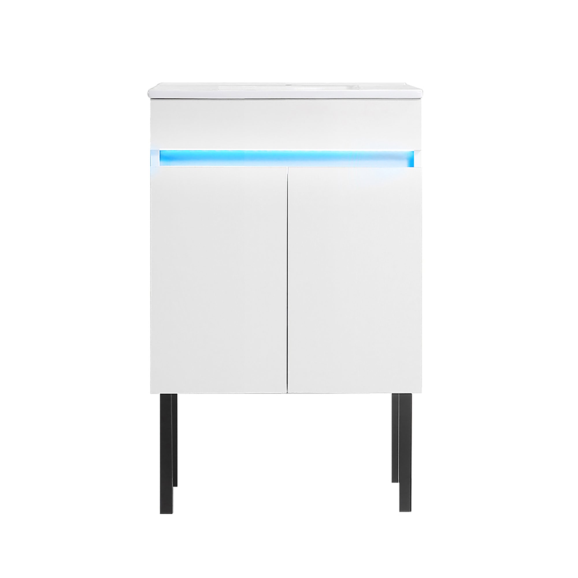 24 Inch Freestanding Bathroom Vanity with Radar Sensing Light with Ceramic Sink