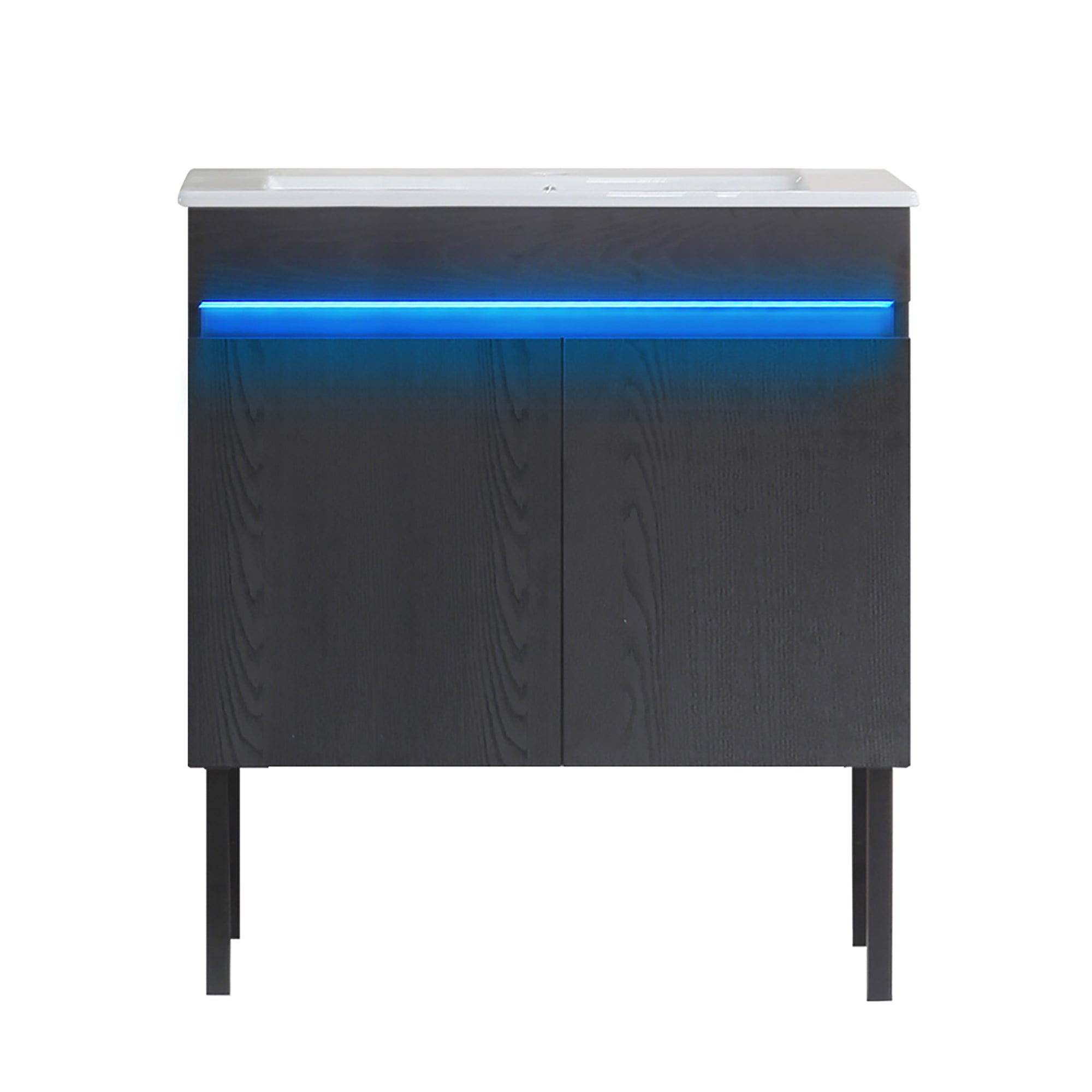 30 Inch Freestanding Bathroom Vanity with Radar Sensing Light with Ceramic Sink