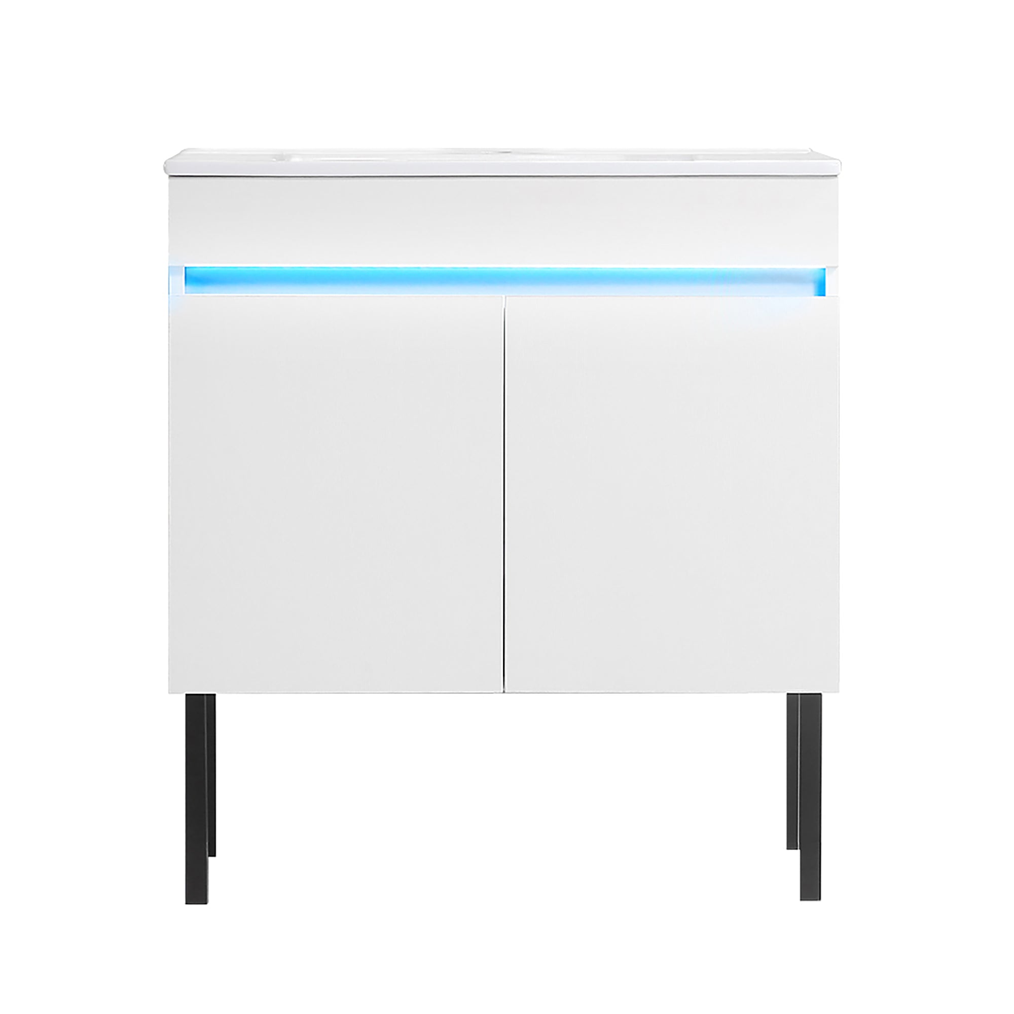 30 Inch Freestanding Bathroom Vanity with Radar Sensing Light with Ceramic Sink