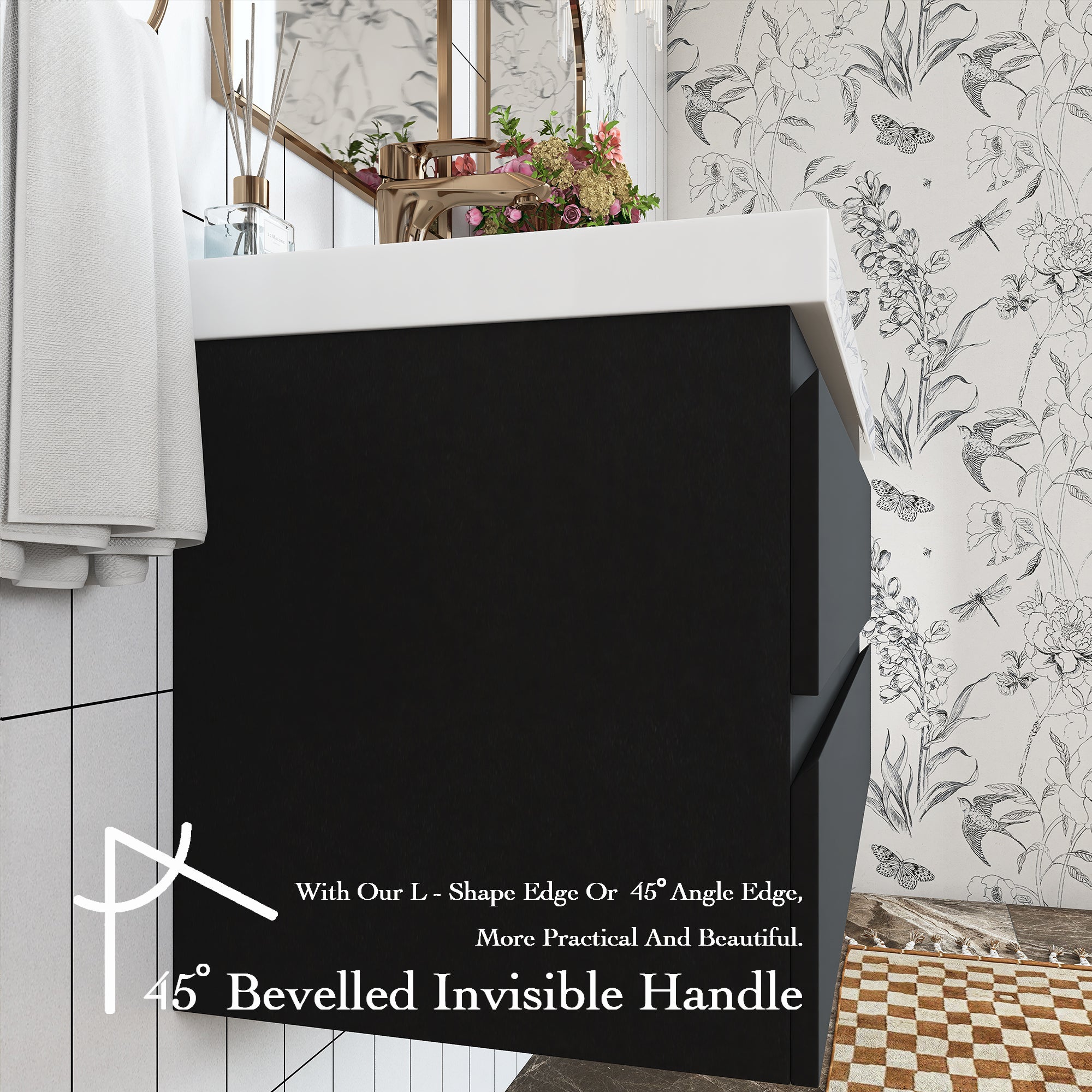48 inch Wall Mounted Bathroom Vanity Set with Integrated Resin Sink with Drain