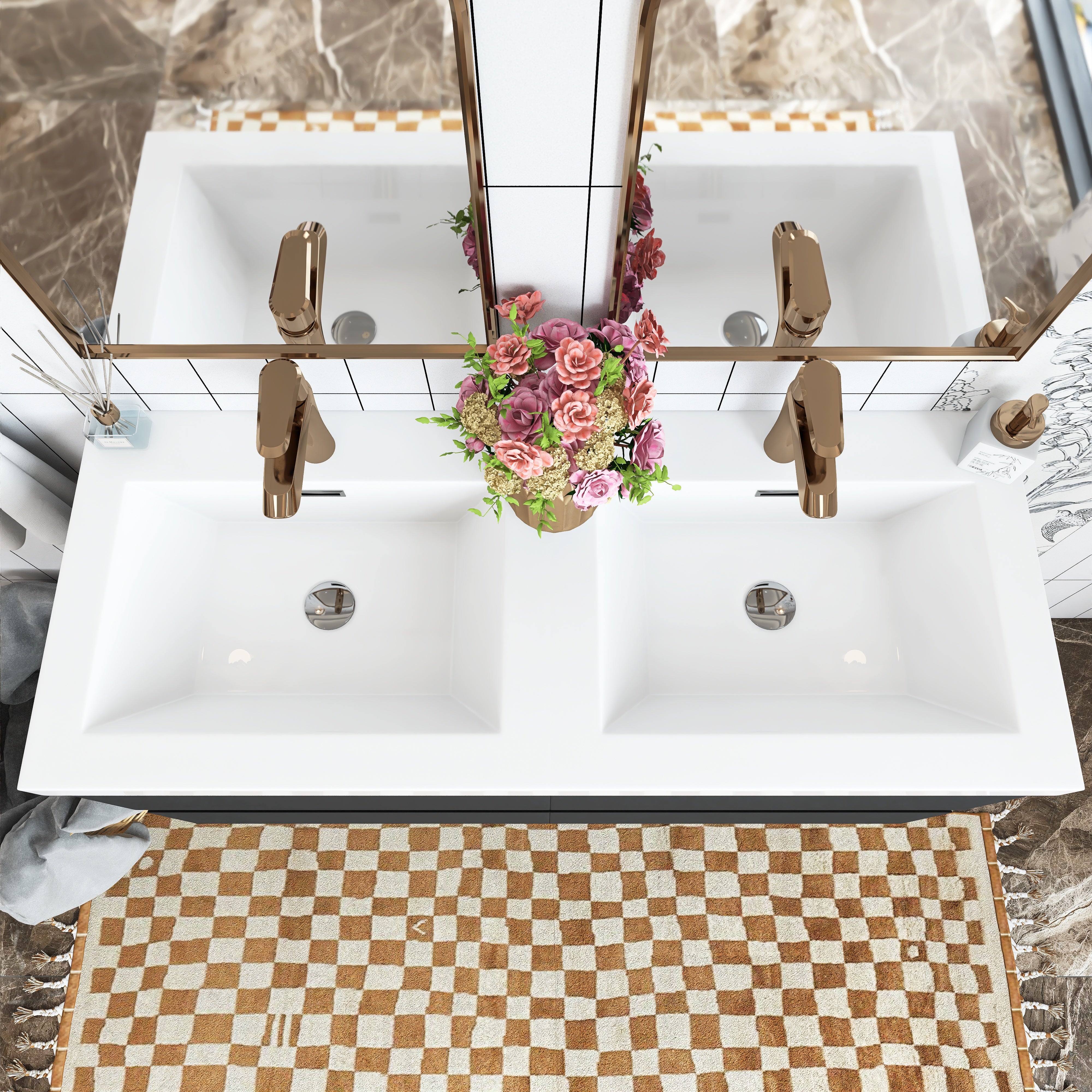 48 inch Wall Mounted Bathroom Vanity Set with Integrated Resin Sink with Drain